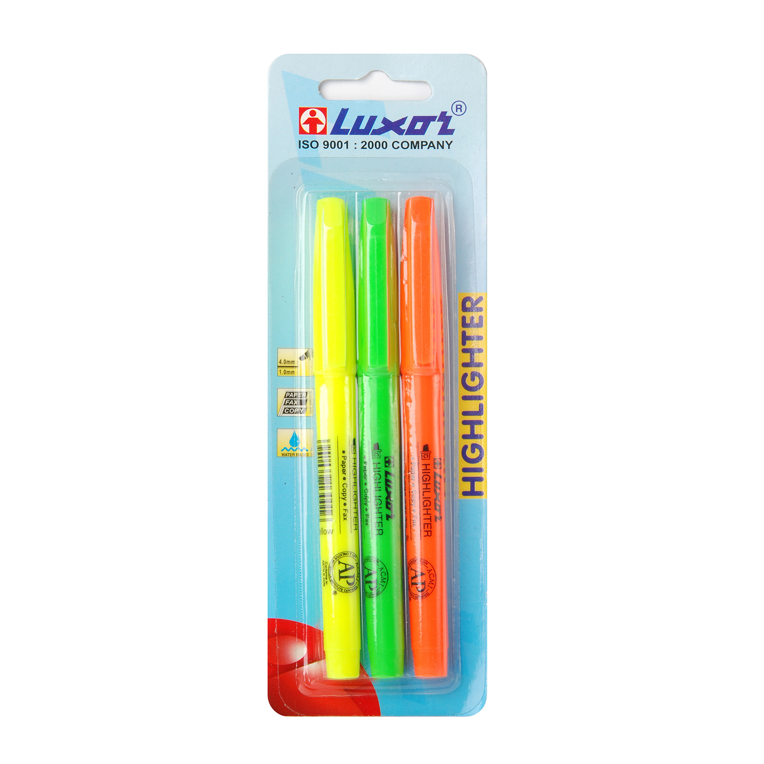 Текстмаркеры 3шт LUXOR Highlighters 1-3.5мм в ассортименте - фото 1