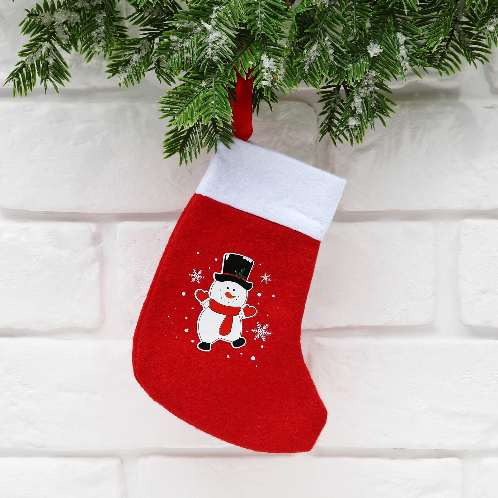 Мешочек-носок Зимнее волшебство для подарков «Снеговичок» 11 х 16 см - фото 1