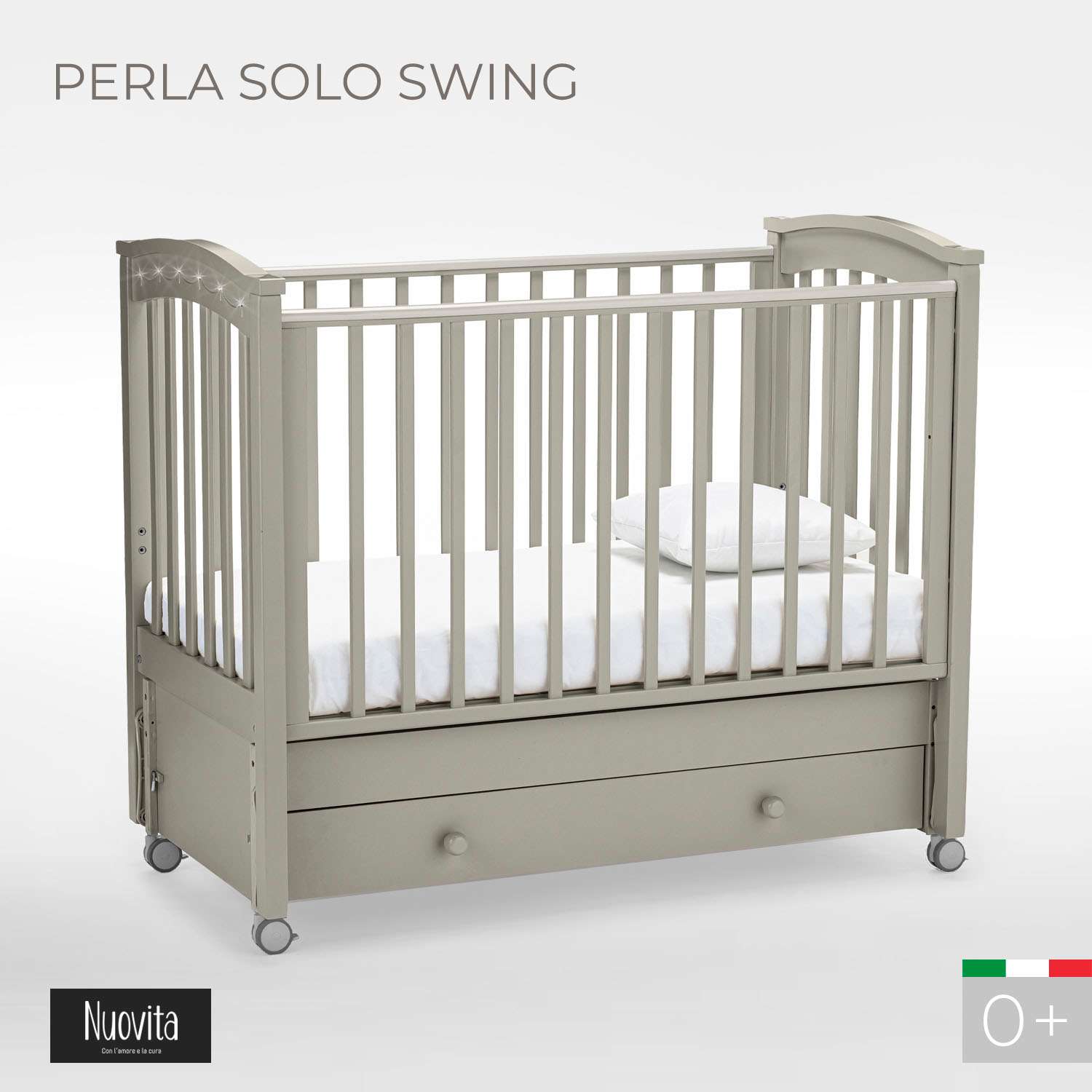 Детская кроватка Nuovita Perla Solo Swing прямоугольная, продольный маятник (серый) - фото 2