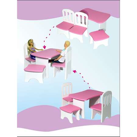 Набор деревянной мебели ViromToys для кукол розовый