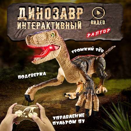 Интерактивная игрушка Винтик шагающий динозавр-Раптор со светом и звуком
