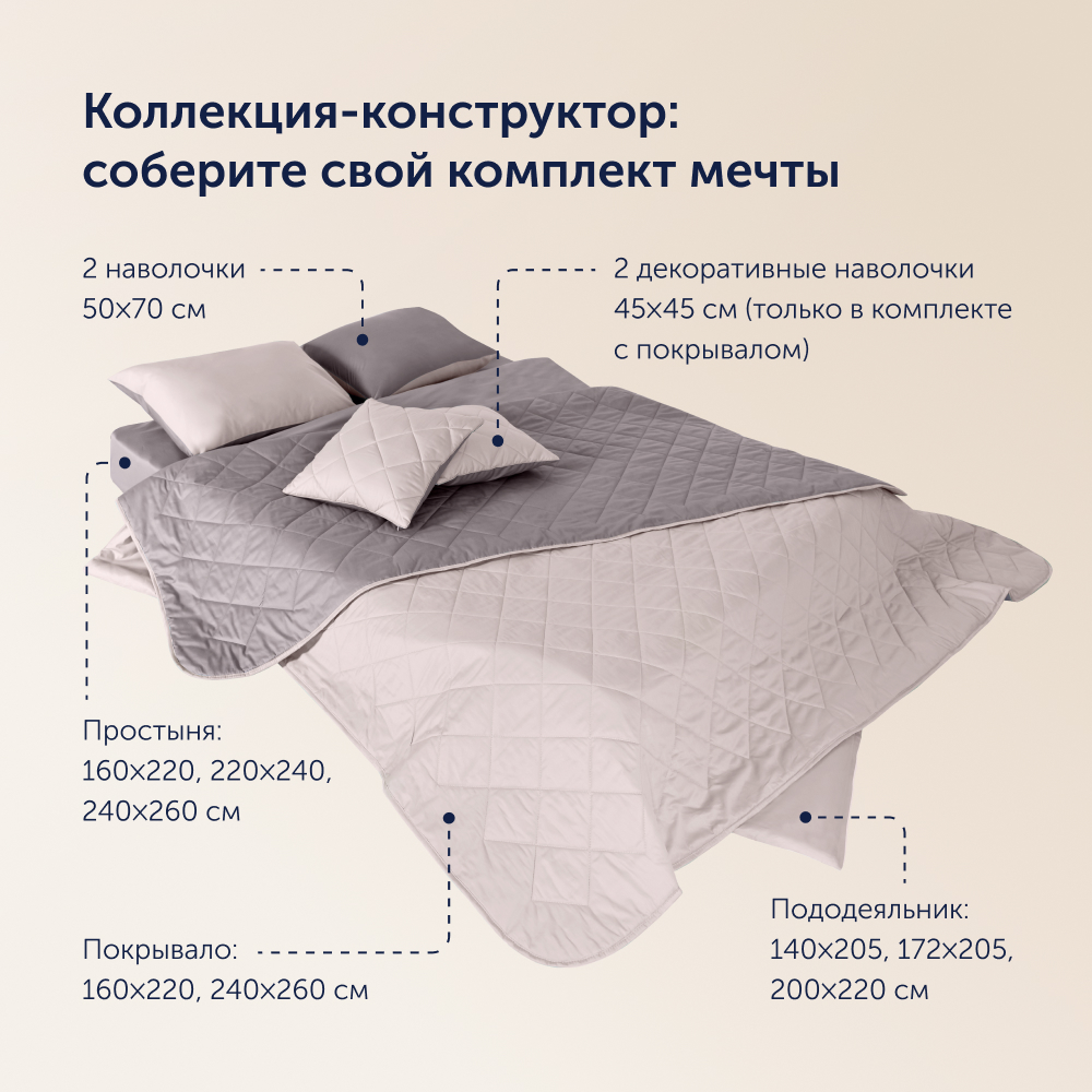 Комплект покрывало+2 наволочки buyson BuyColor Песок/Роза 240x260/45x45см - фото 11