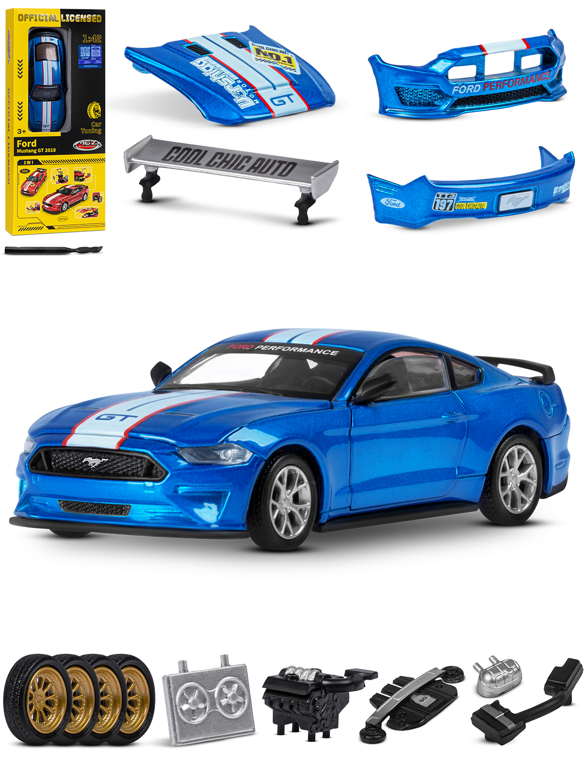 Автомобиль AUTODRIVE Ford Mustang Сборная модель 1:42 синий JB1251640 - фото 7