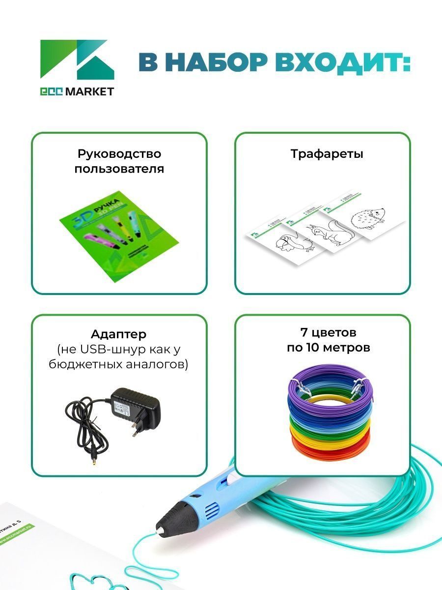 3D ручка ECC Market 3DPEN 3 7 голубая - фото 4