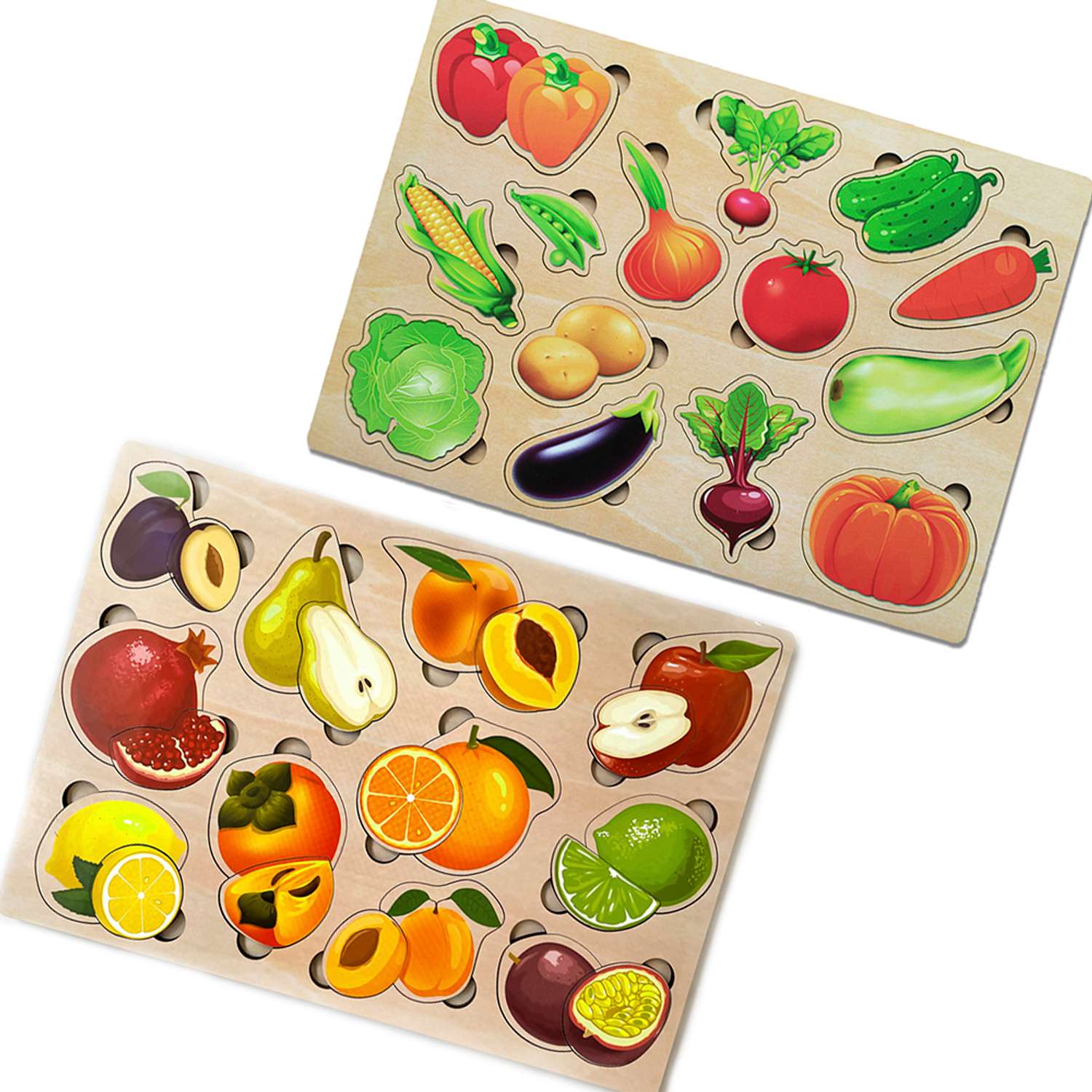 Игровой набор Parrot Carrot рамки вкладыши для малышей Фрукты-половинки и овощи 2 шт - фото 1