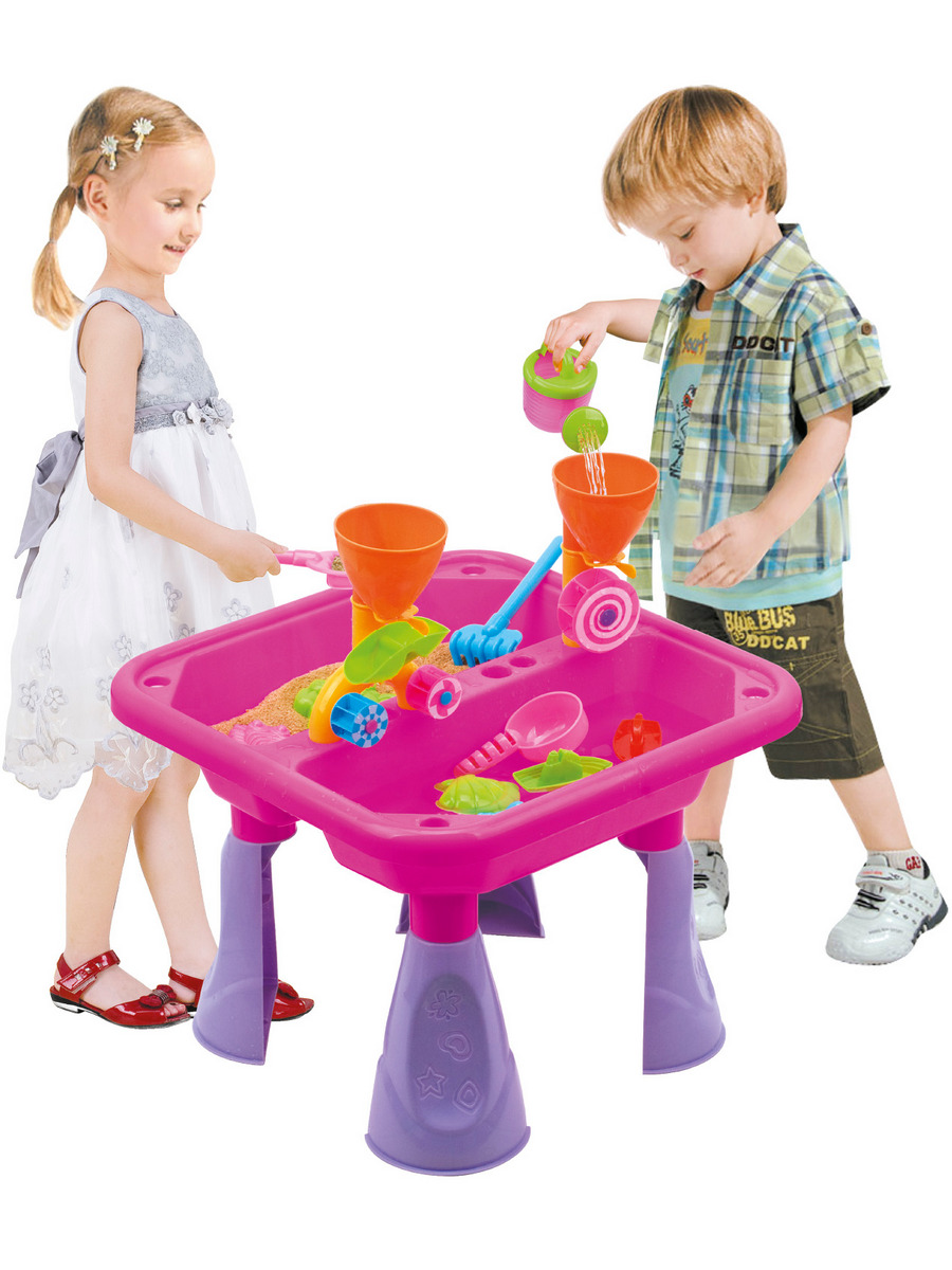Cтол для игр с песком и водой Hualian Toys Водяные мельницы 47х47х35 см розовый - фото 1