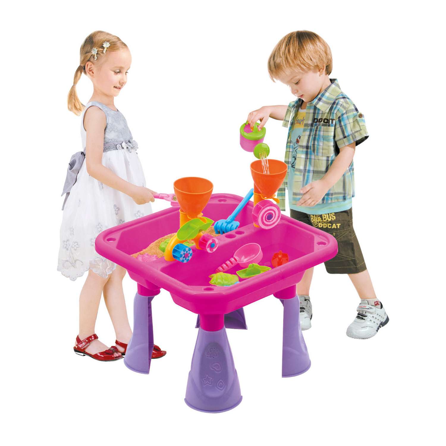 Cтол для игр с песком и водой Hualian Toys Водяные мельницы 47х47х35 см розовый - фото 1