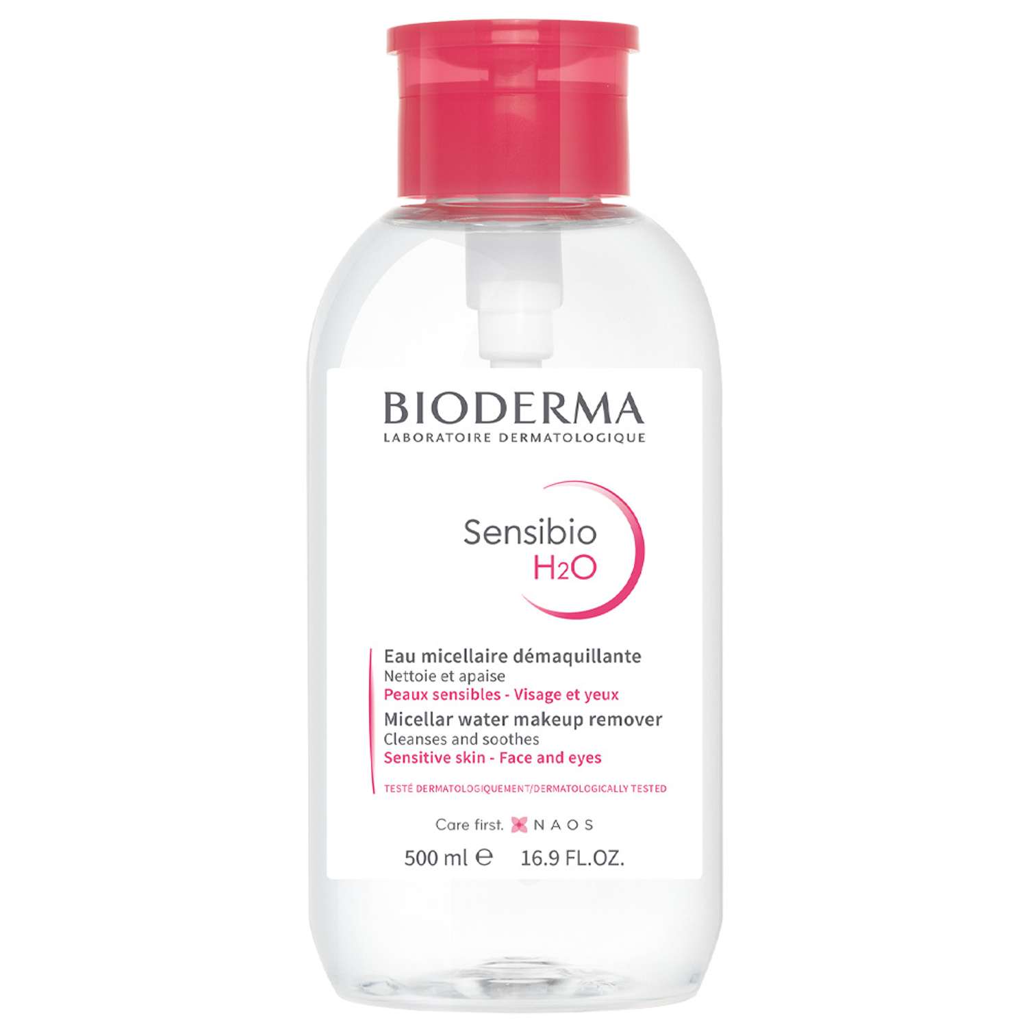 Мицеллярная вода H2O с помпой Bioderma Sensibio успокаивающая для нормальной и чувствительной кожи лица 500 мл - фото 1