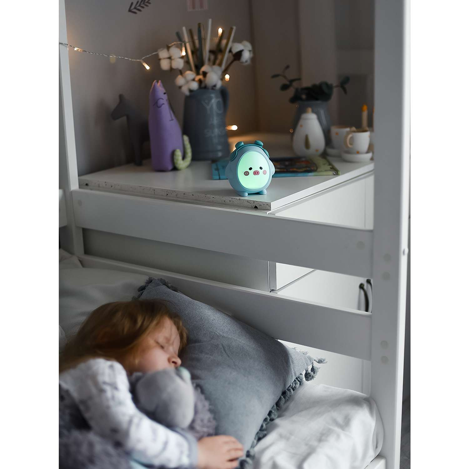Лампа настольная светодиодная LATS детский ночник поросенок голубой - фото 16