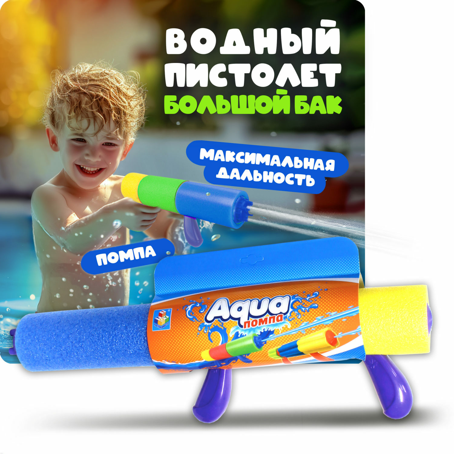 Водяной пистолет Аквамания 1TOY Помпа детское игрушечное - фото 1