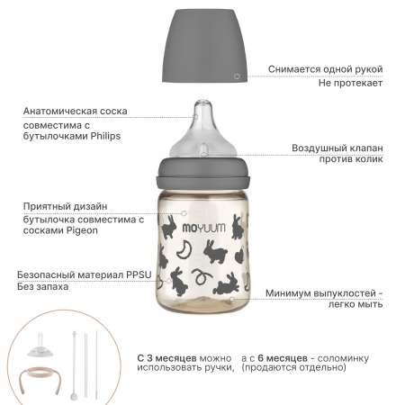 Детская бутылочка MOYUUM Зайчик с соской 170 мл