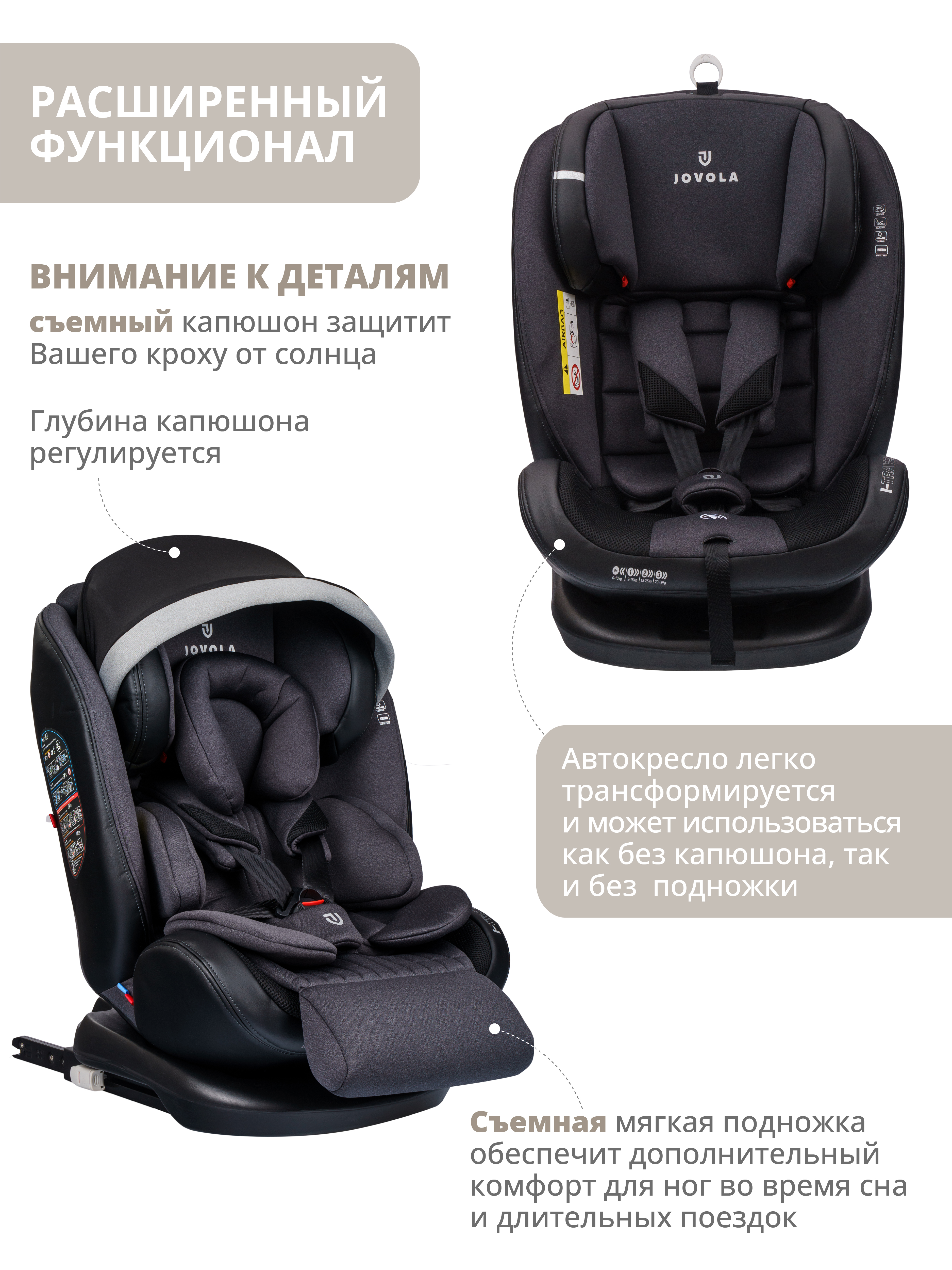 Автокресло JOVOLA I-TRAVEL ISOFIX группа 0+1+2+3 (0-36 кг) серый - фото 5