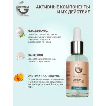 Сыворотка для лица Greenini от прыщей и черных точек