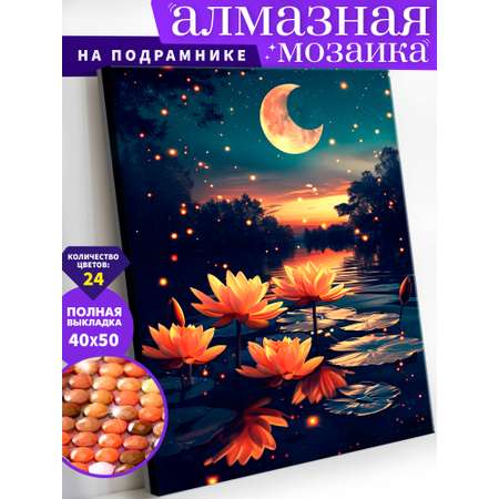 Алмазная мозаика Art on Canvas холст на подрамнике 40х50 см Ночной пруд