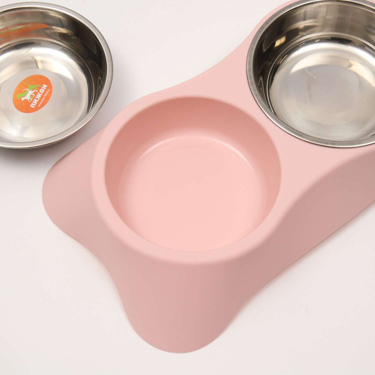 Миска Пижон металлическая двойная на устойчивом пластиковом основании 34х20х6.5 см розовая 400 мл - фото 5