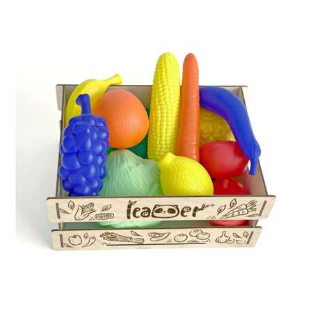 Набор игровой Leader овощи и фрукты в деревянном ящике 15 предметов