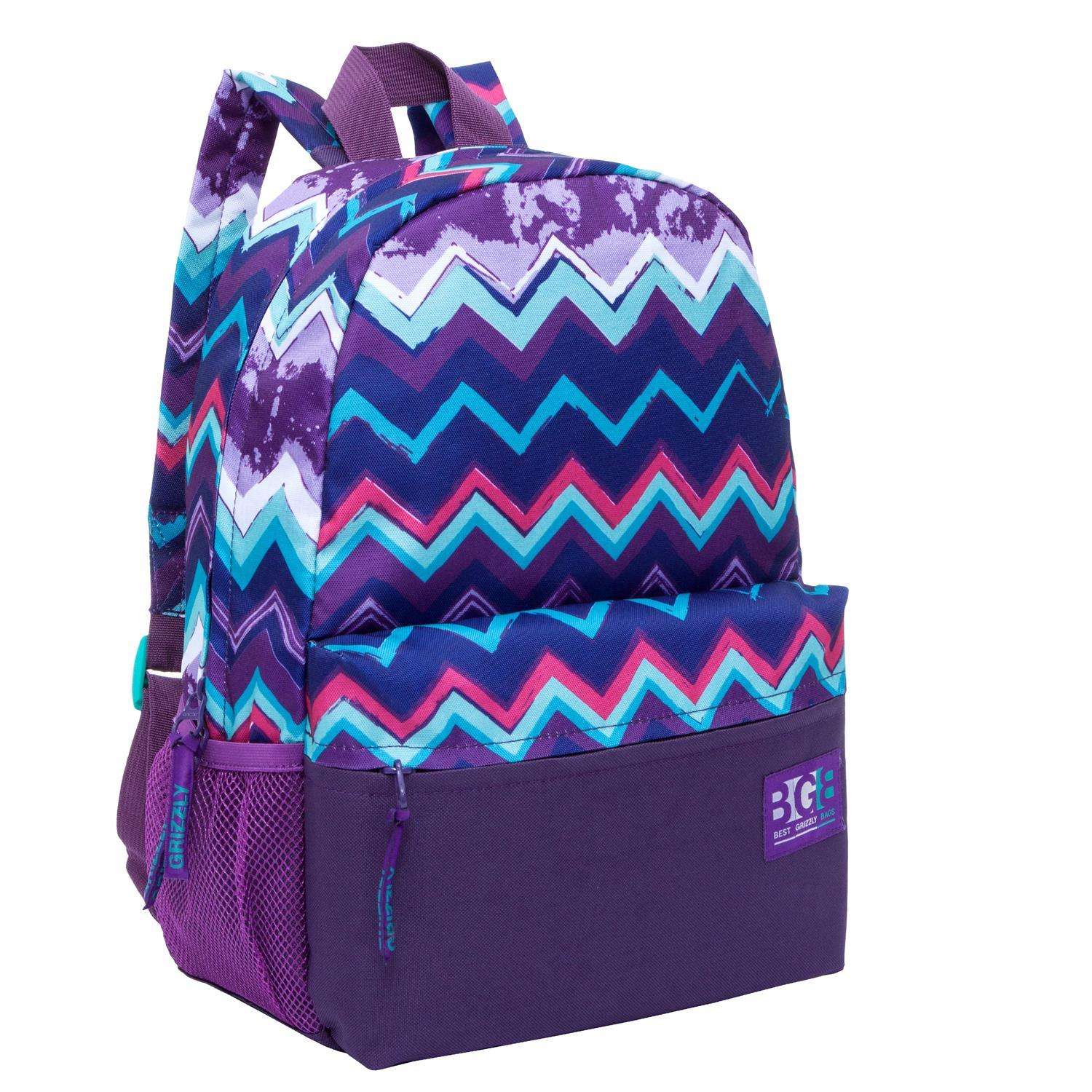 Рюкзак Grizzly для девочки фиолетовые зигзаги - фото 2
