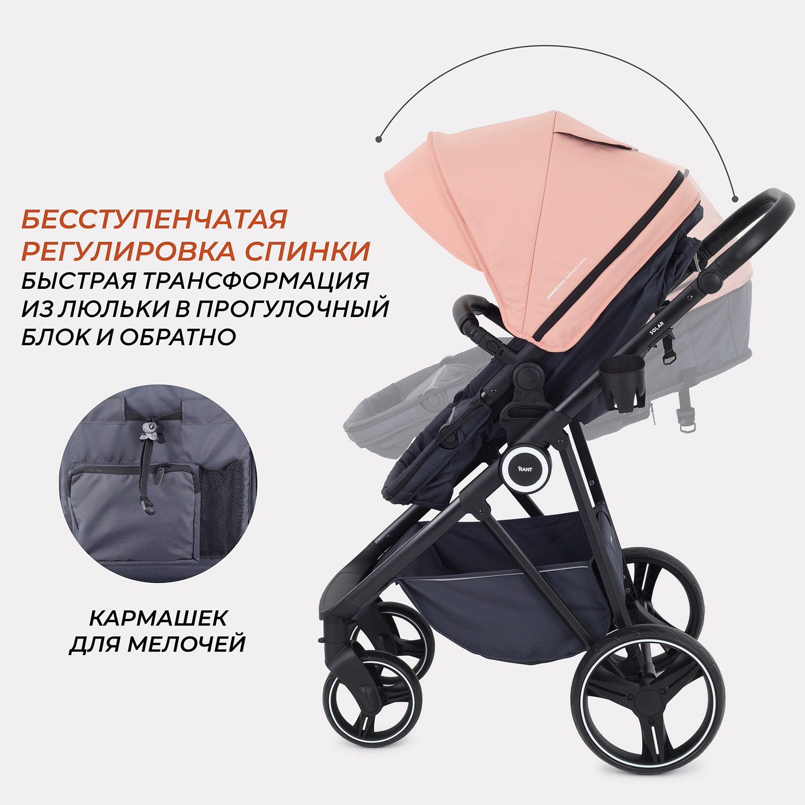 Коляска всесезонная 2в1 Rant Solar RA158 Pink - фото 4