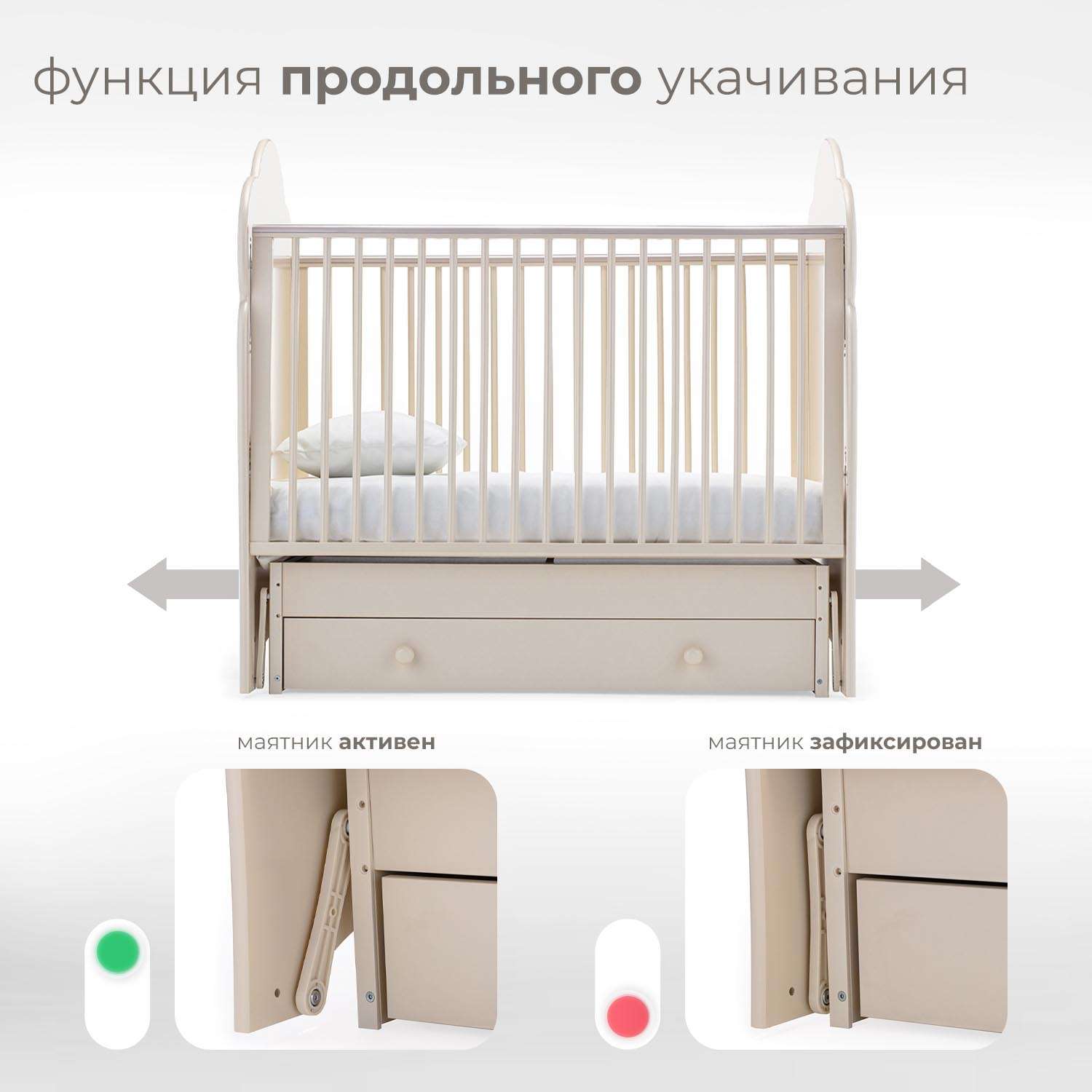 Детская кроватка Nuovita Fortuna Swing прямоугольная, поперечный маятник (слоновая кость) - фото 4