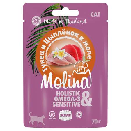 Корм для кошек и котят Molina тунец и цыпленок в желе 70г