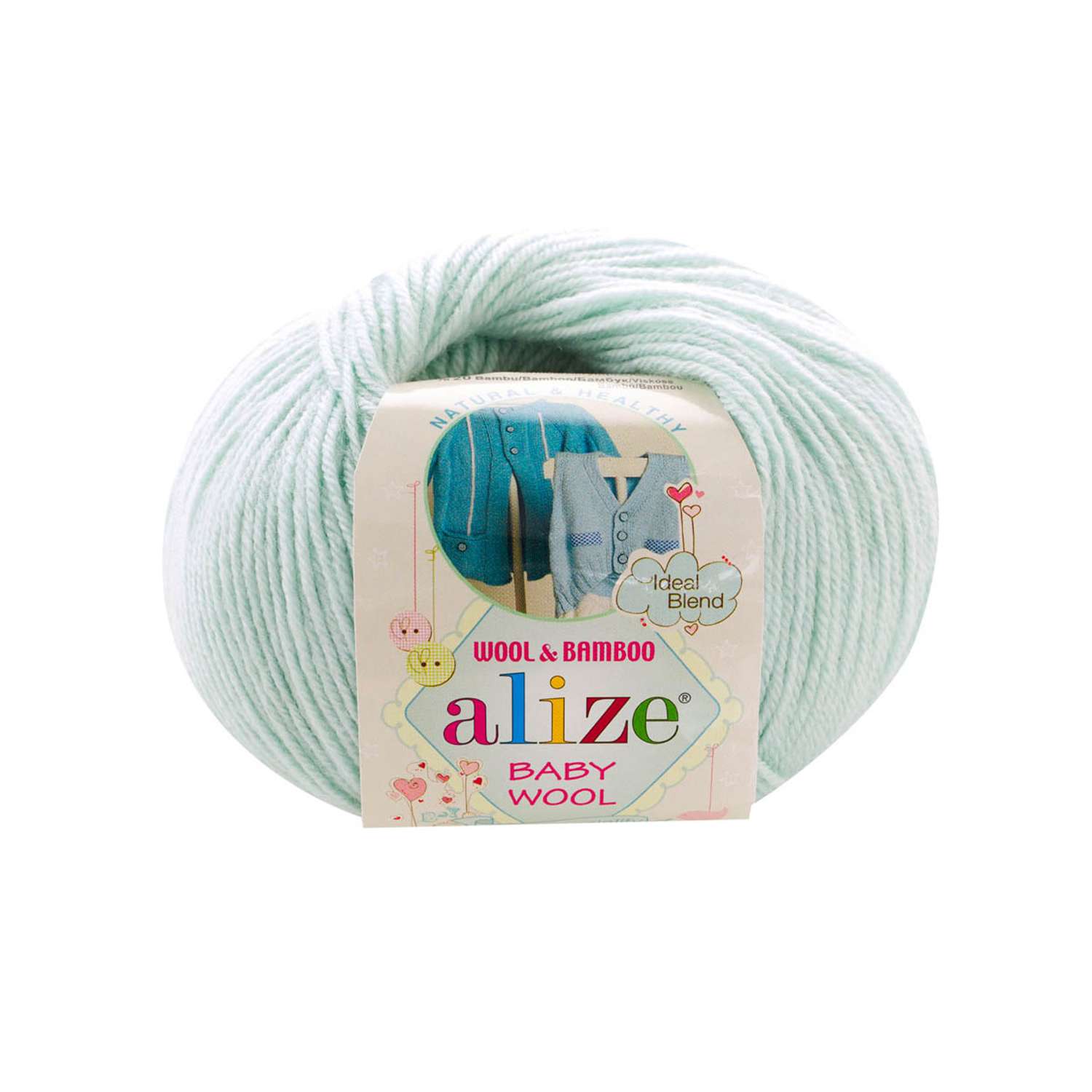 Пряжа для вязания Alize baby wool бамбук шерсть акрил мягкая 50 гр 175 м 522 мята 10 мотков - фото 3