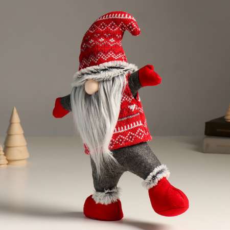 Кукла интерьерная Зимнее волшебство «Дед Мороз в вязанном колпаке с узорами акробат» 7х24х38 см