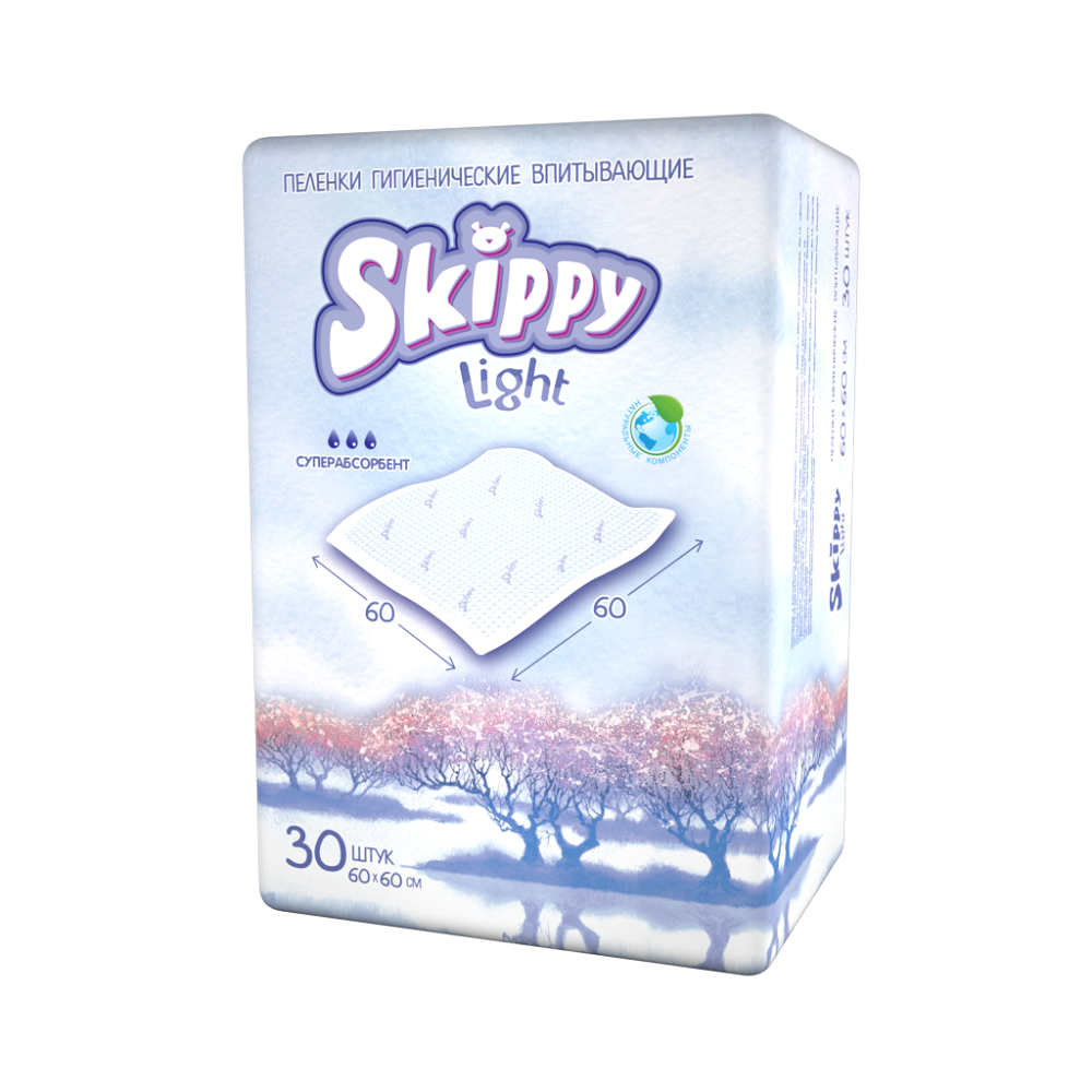 Пеленки одноразовые Skippy гигиенические впитывающие Light 60х60 30шт 7051 - фото 1