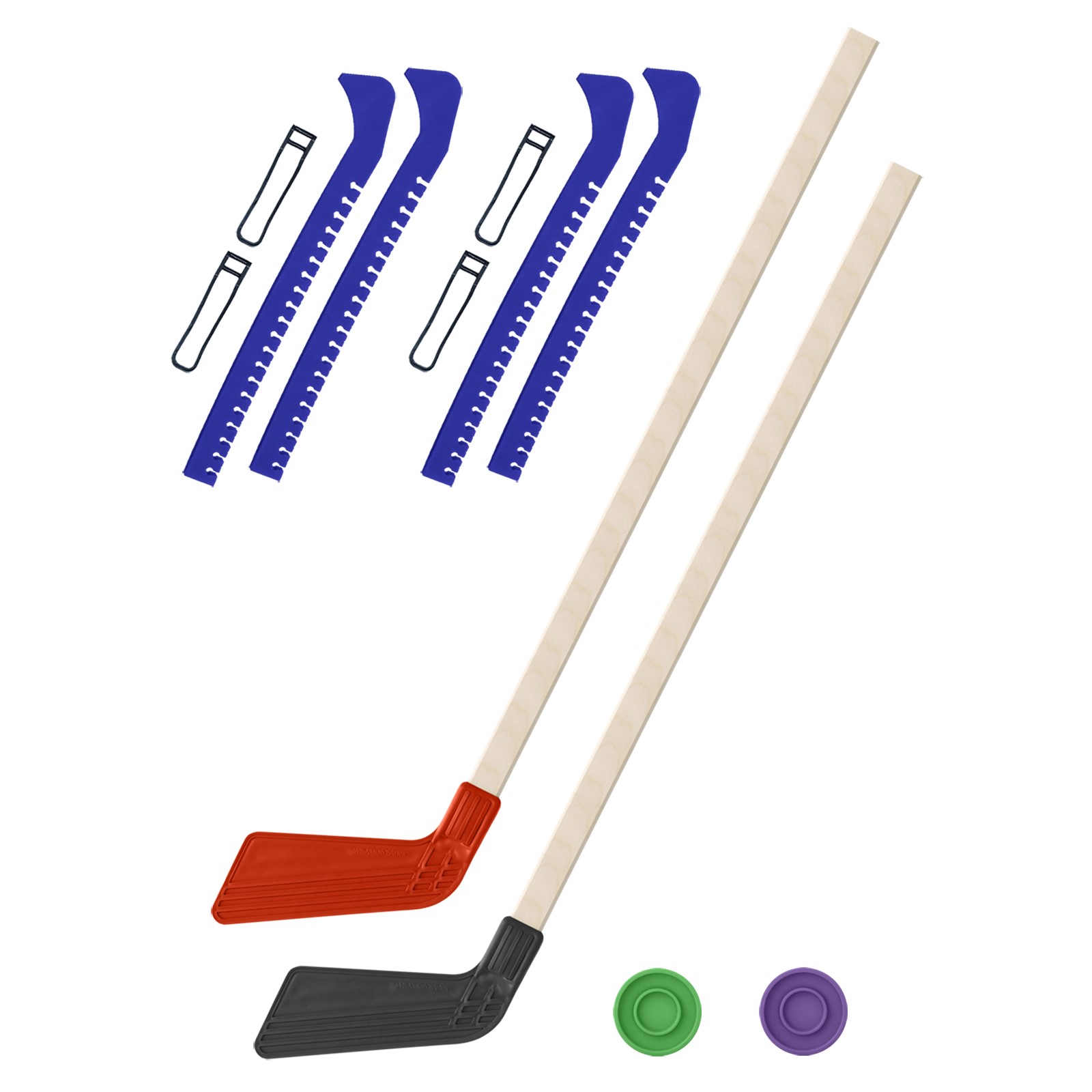 Набор для хоккея Задира Клюшка хоккейная детская 2 шт + шайбы 2 шт + Чехлы для коньков синие 2 шт - фото 1
