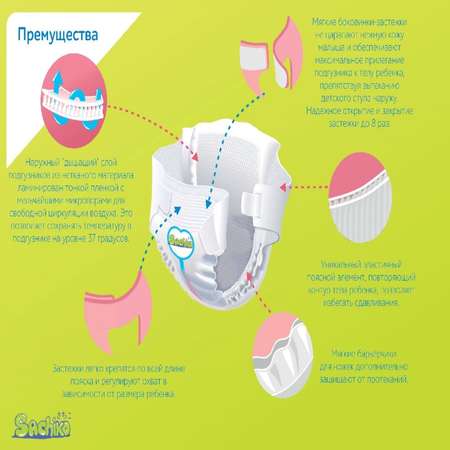 Подгузники Sachiko L 9-14кг 54шт