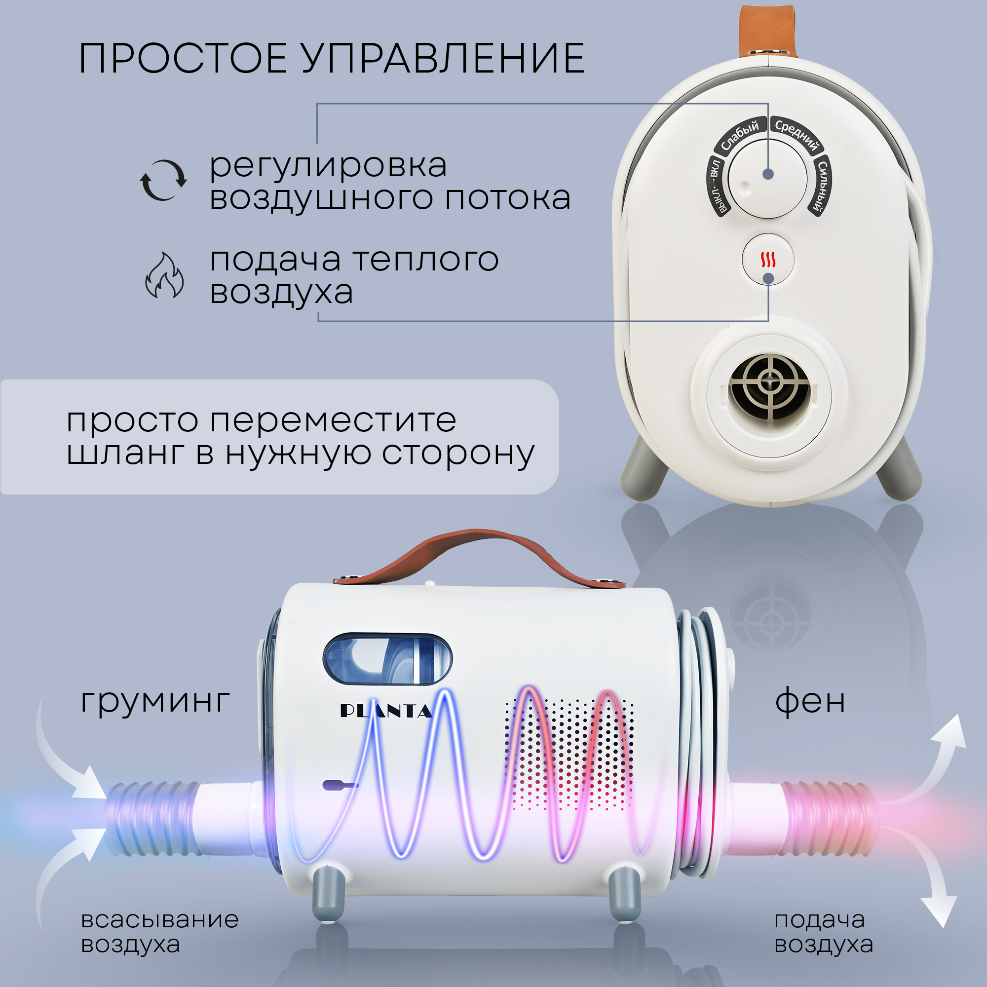 Набор для стрижки собак кошек Planta PL-GK05 груминг-набор с феном 5 насадок для стрижки и ухода пылесос для шерсти - фото 15