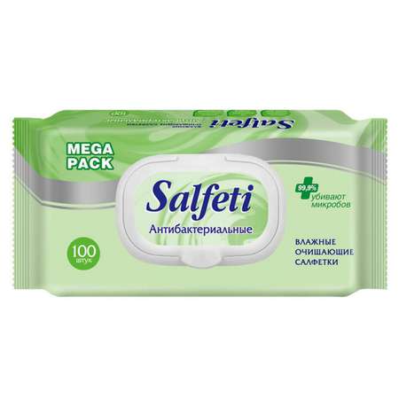 Влажные салфетки SALFETI Mega pack антибактериальные с клапаном 100 шт