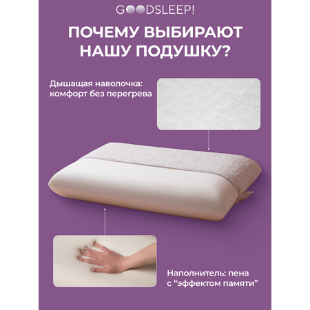 Ортопедическая подушка Goodsleep! Классической формы с эффектом памяти под голову