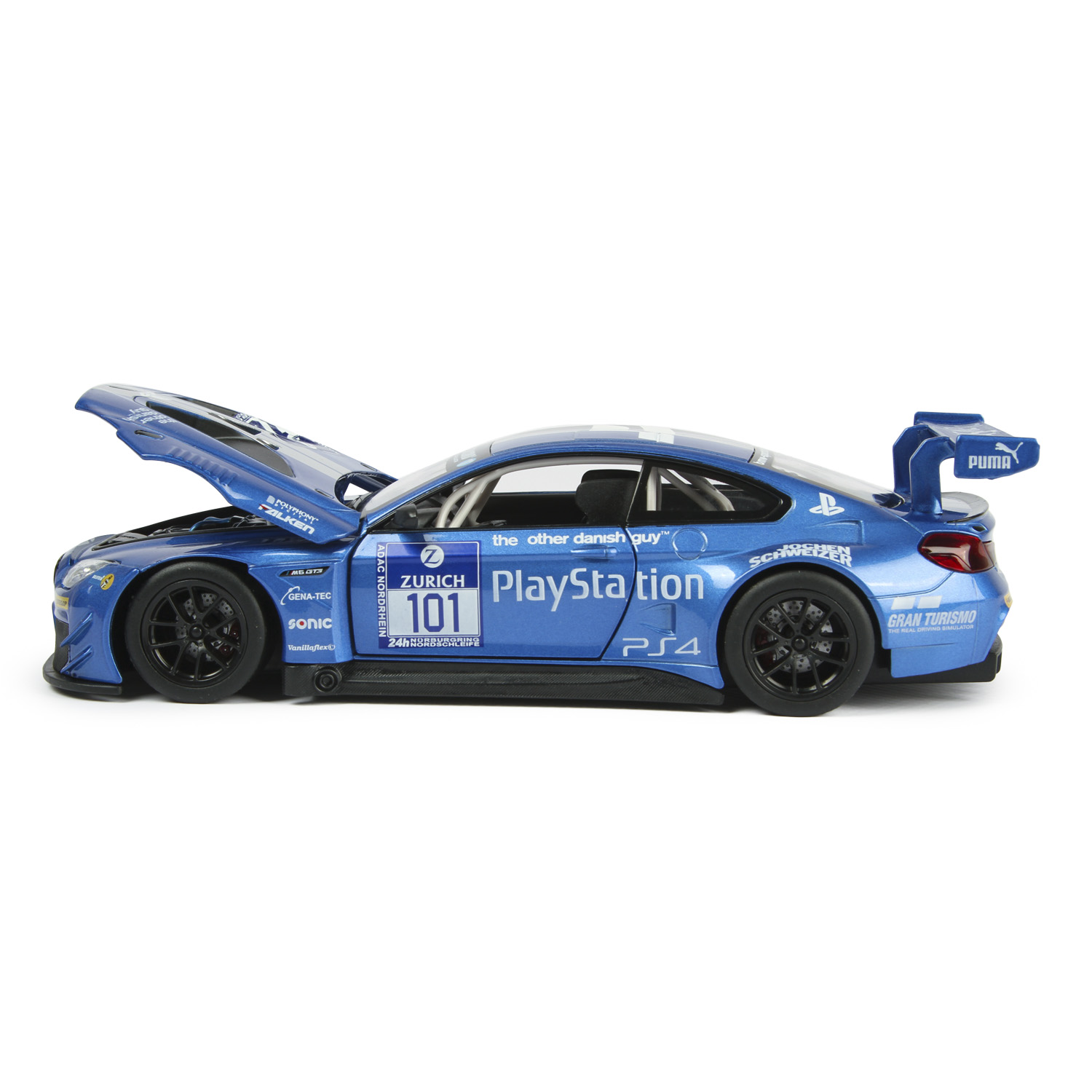 Машинка Mobicaro 1:24 BMW M6 GT3 Серебристо-синяя 68255B 68255B - фото 6