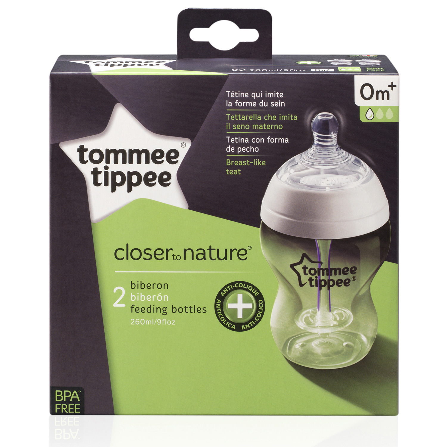 Бутылочки Tommee tippee с усиленным антиколиковым клапаном и индикатором температуры медленный поток 2 шт 260 мл - фото 2