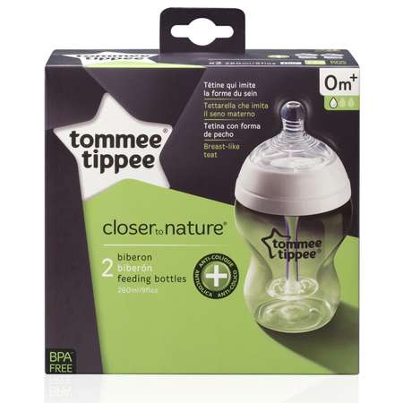 Бутылочки Tommee tippee с усиленным антиколиковым клапаном и индикатором температуры медленный поток 2 шт 260 мл