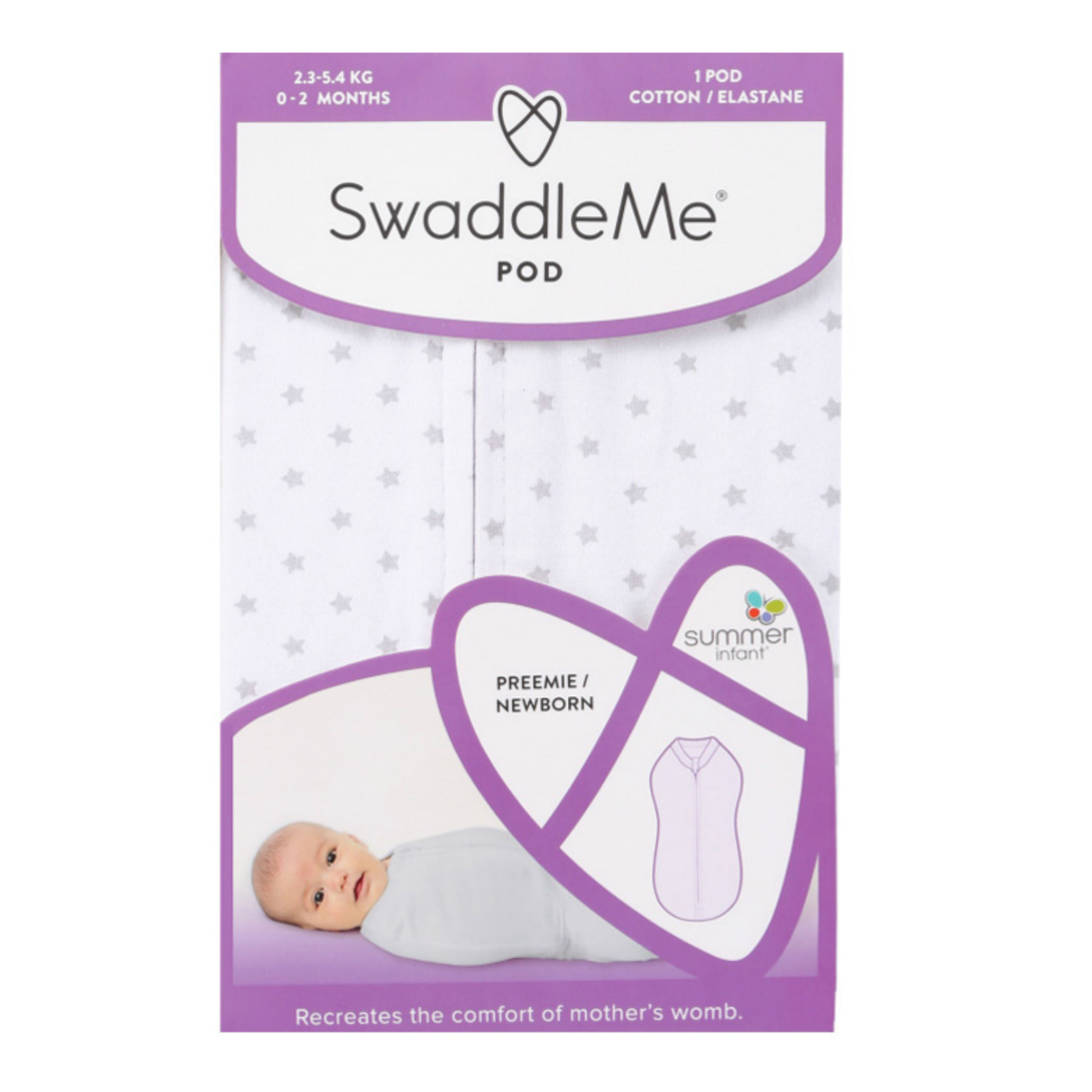 Конверт для пеленания Summer Infant SwaddleMePod Звезды на молнии S Серые 56486 - фото 4