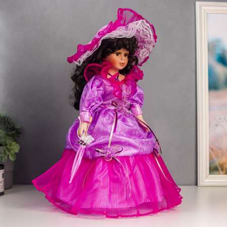 Кукла коллекционная Зимнее волшебство керамика «Леди Оливия в фиолетовом платье с зонтом» 40 см