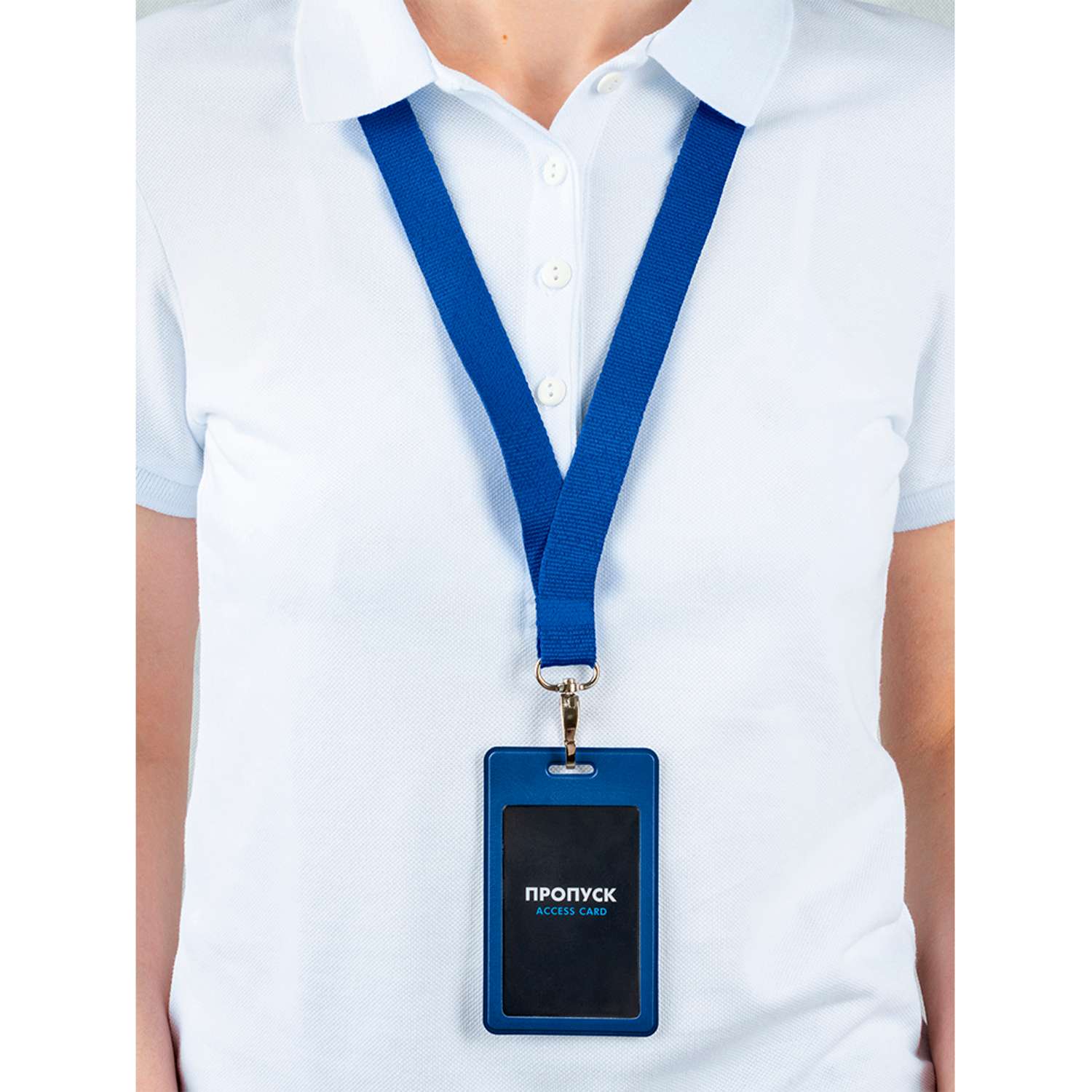 Лента с карманом для пропуска Flexpocket из экокожи цвет синий - фото 4