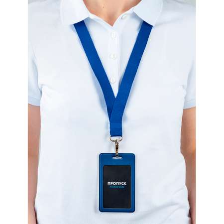 Лента с карманом для пропуска Flexpocket из экокожи цвет синий