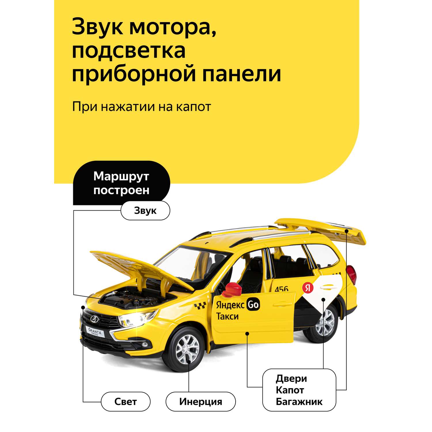 Машинка металлическая Яндекс GO игрушка детская 1:24 Lada Granta Cros желтый инерционная JB1251347/Яндекс GO - фото 2
