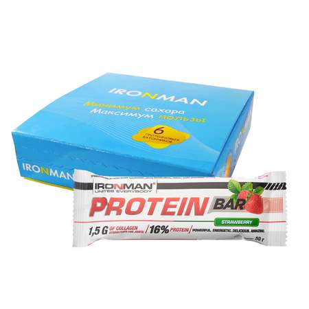 Протеиновый батончик IronMan Protein Bar клубника 6*50 г