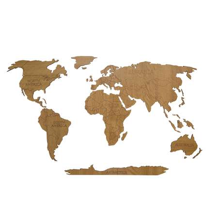 Карта мира настенная Afi Design деревянная с гравировкой континентов и Антарктидой 80х40 см дуб