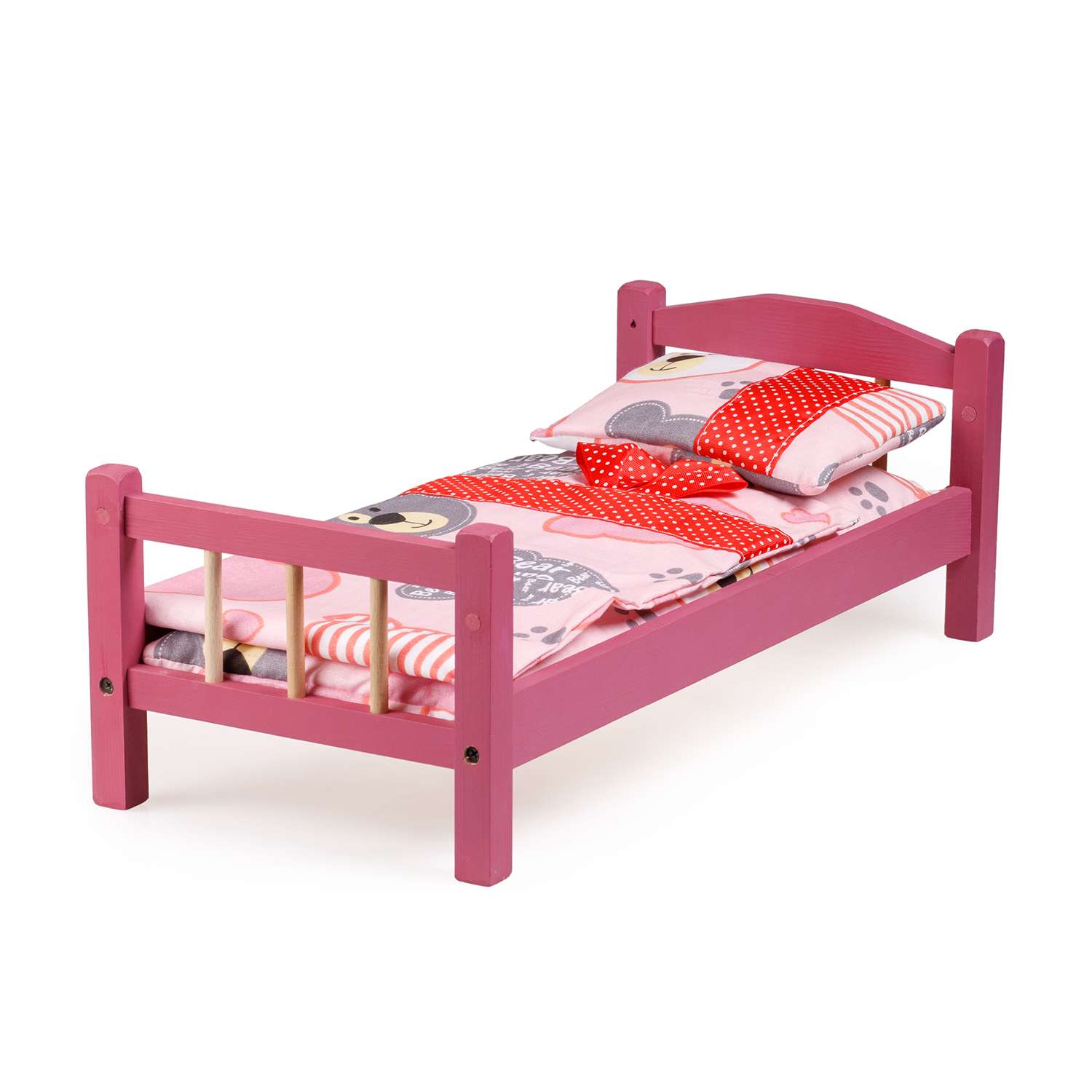 Кроватка для кукол Тутси с двумя спинками розовая деревянная 1-294-2021 - фото 1