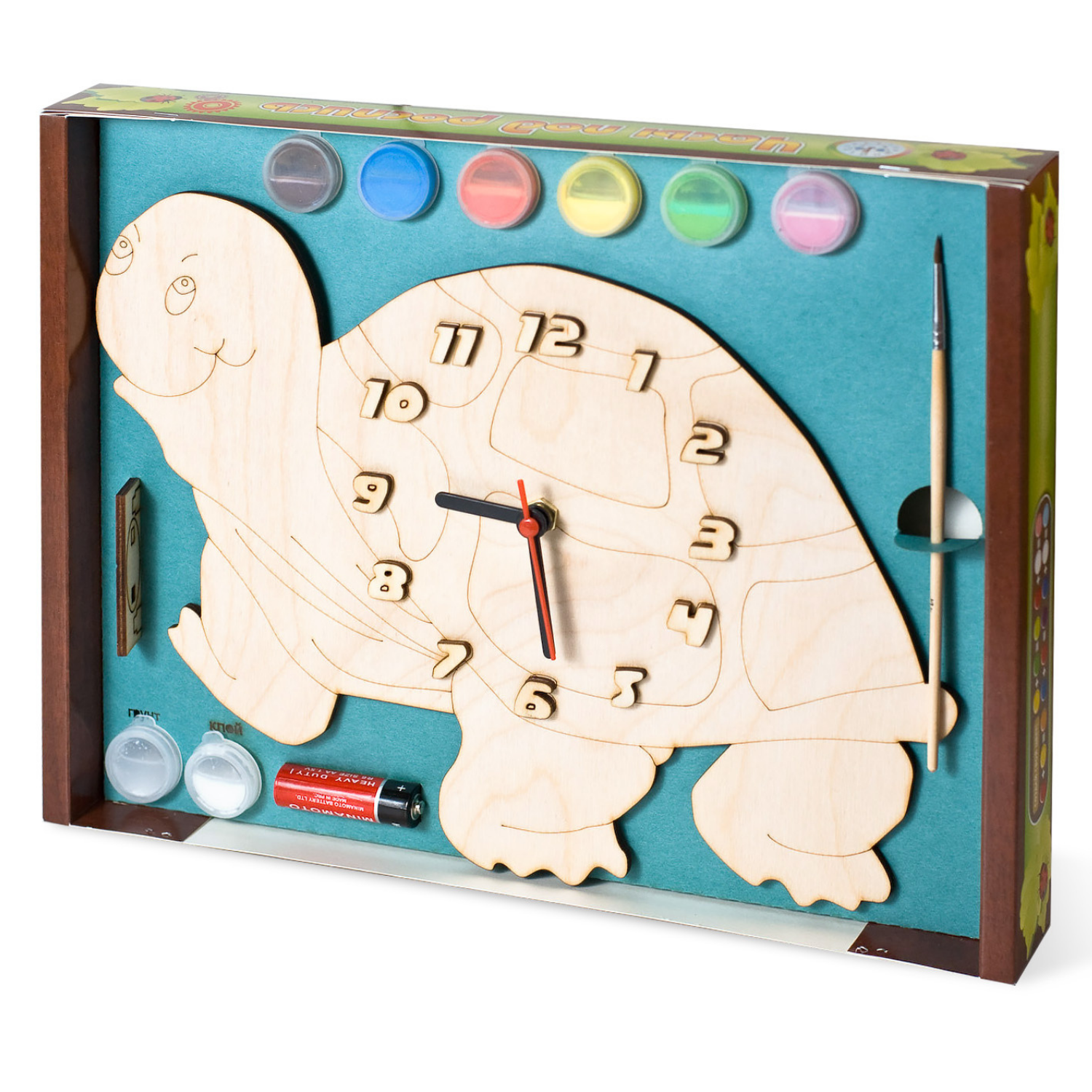 Набор для творчества Нескучные игры Часы с циферблатом Черепаха с красками - фото 1