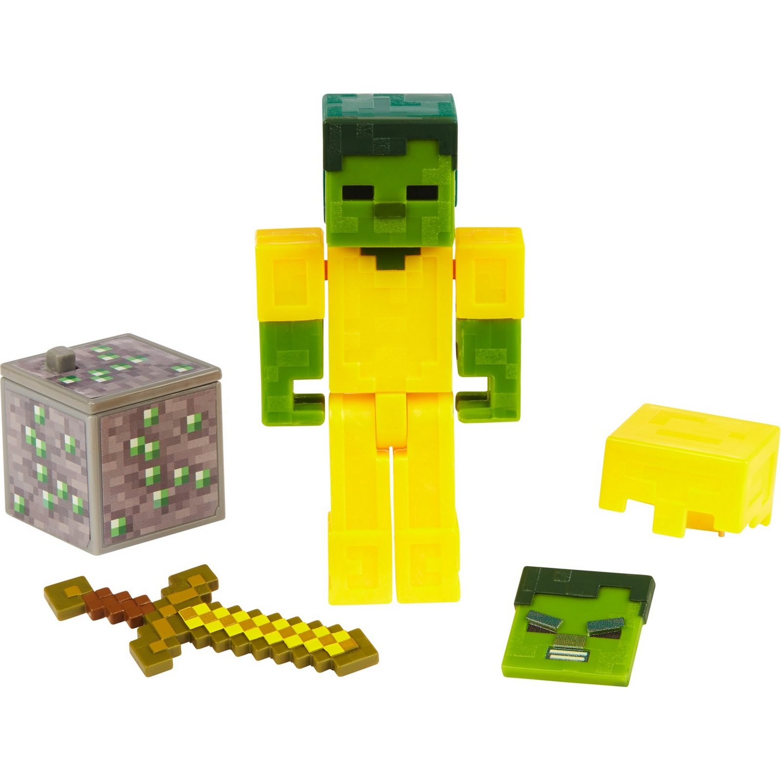 Фигурка Minecraft Зомби в золотой броне с аксессуарами GLC68 - фото 1