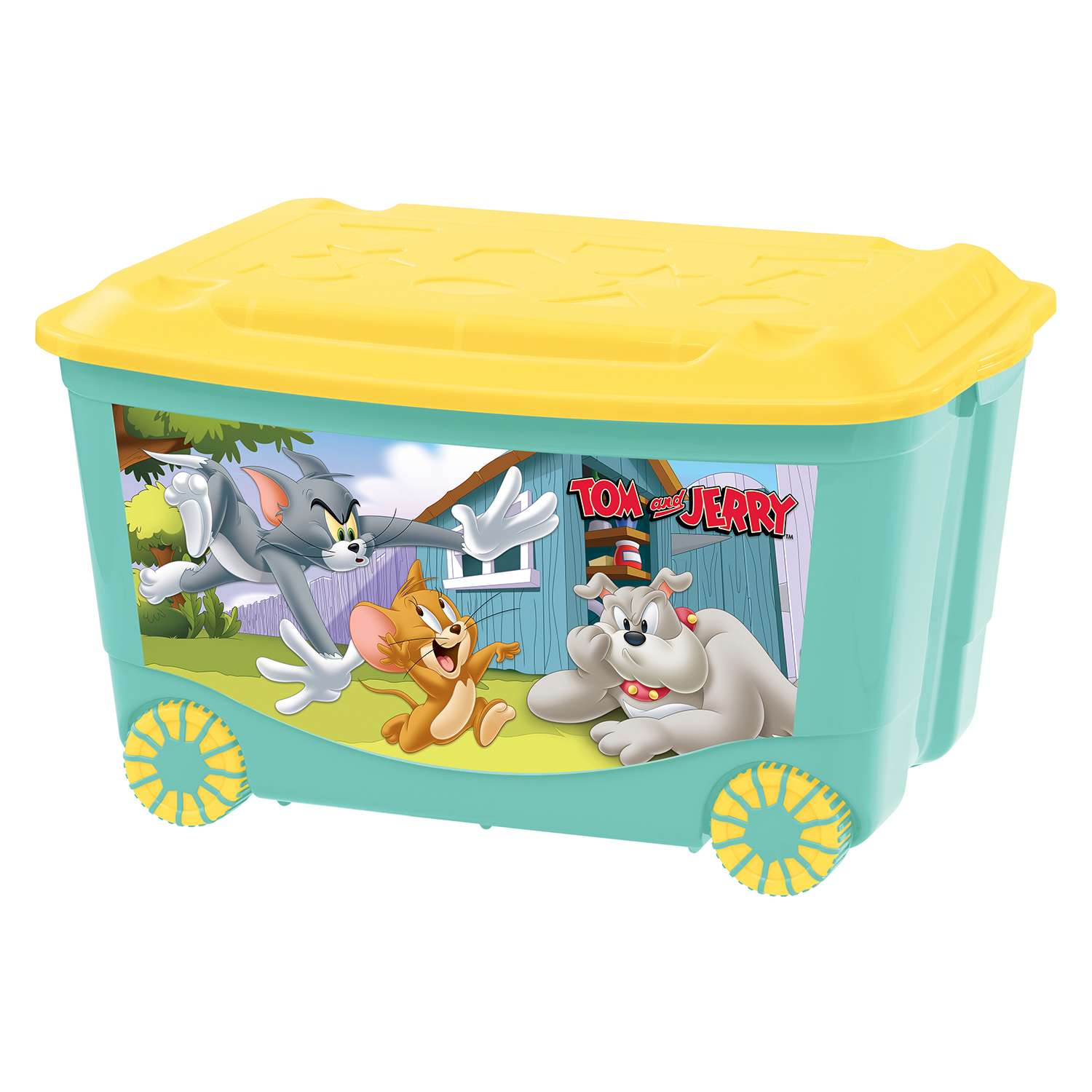 Ящик для игрушек Пластишка Tom and Jerry на колесах с аппликацией Бирюзовый - фото 1