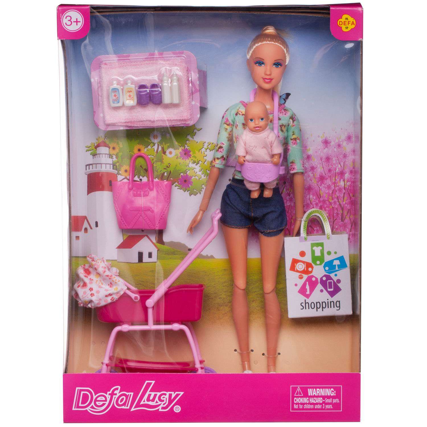 Игровой набор ABTOYS Кукла Defa Lucy Мама с малышом в коляске и игровыми предметами 8380d/зеленая - фото 1