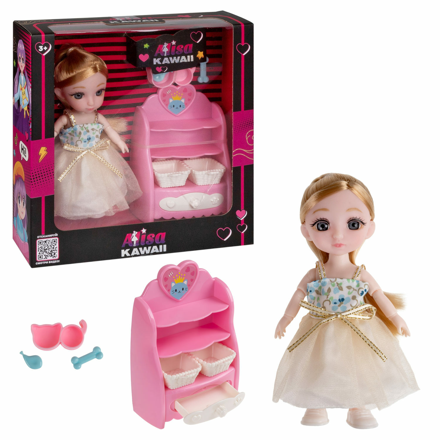 Кукла шарнирная 15 см 1TOY Alisa Kawaii Выставка собак с длинными волосами  блондинка фигурка с аксессуарами