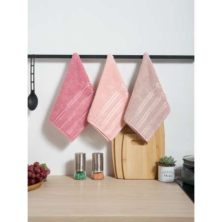 Набор кухонных полотенец 3 шт. ATLASPLUS 30х50 см микрокоттон махра светло-розовый розовый серый