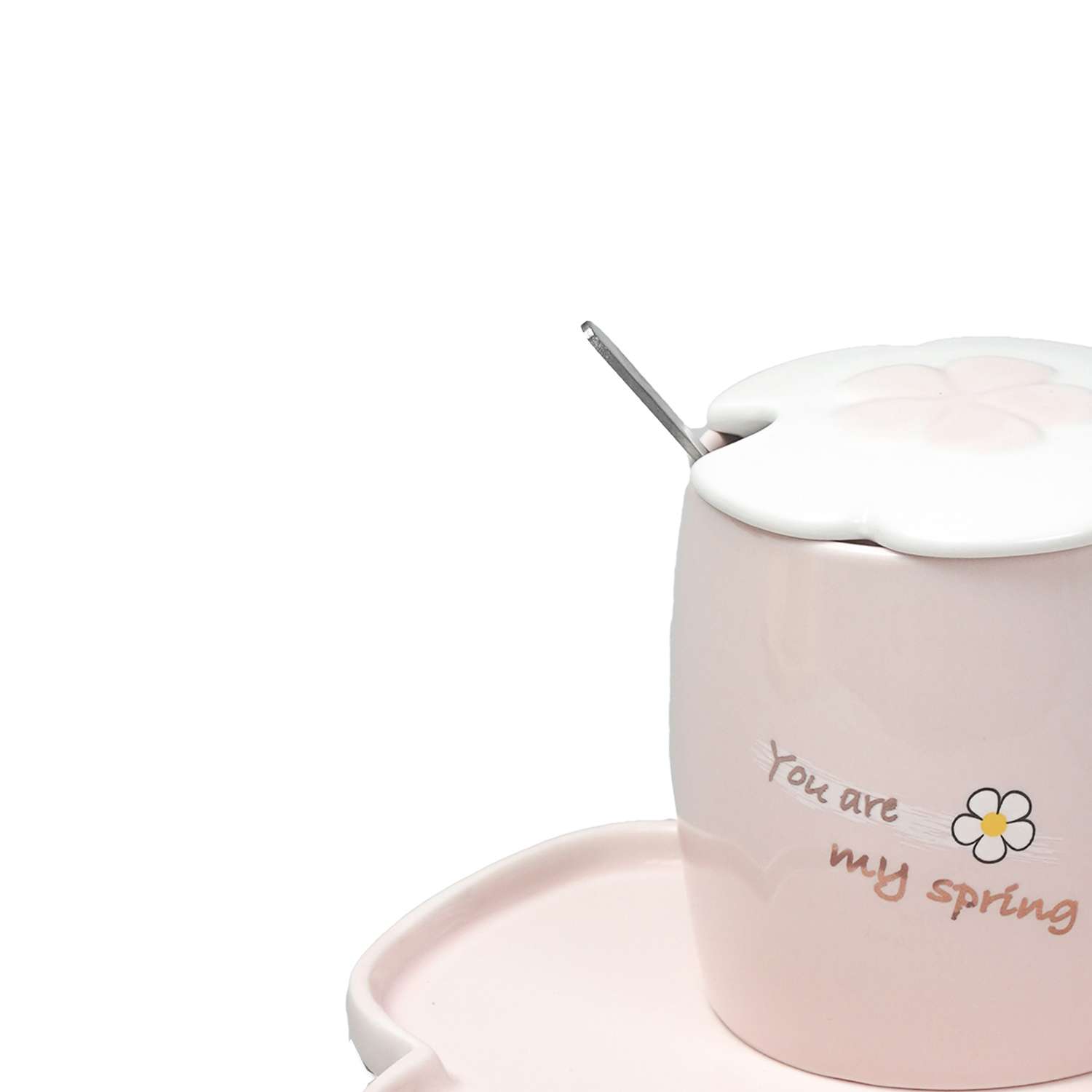 Чайный набор Solmax из кружки с блюдцем/крышкой и ложкой нежно-розовый TW06824 - фото 3